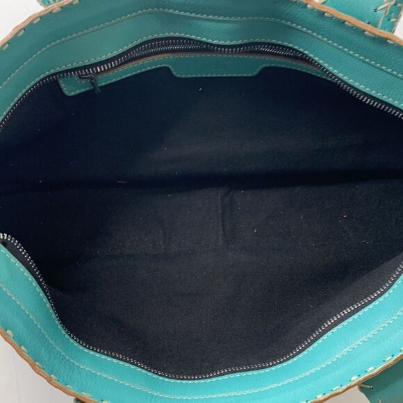 RD2 Randal Dodge aqua teal leather cross stitch trim shoulder bag - Picture 7 of 9